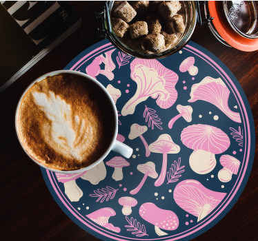 Pink mushroom seamless pattern modern coaster - TenStickers