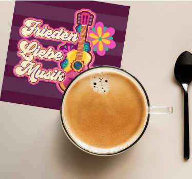 Untersetzer Vintage Bunte gitarre mit friedenssprüchen - TenStickers