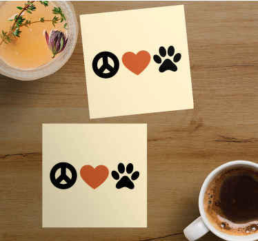 Posavasos vintage Símbolo de la paz con corazón y pata de perro - TenVinilo