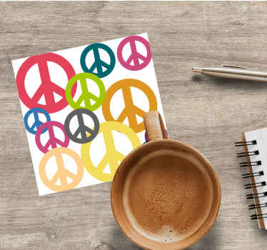 Colorful peace symbols pattern vintage coaster - TenStickers