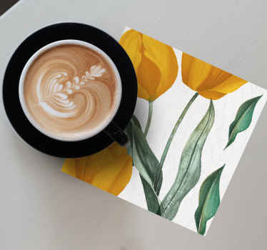 Yellow tulips oil painting pattern coasters - TenStickers