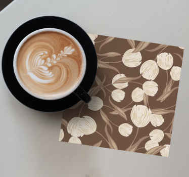 Elegante patrón de tulipanes beige más posavasos - TenVinilo