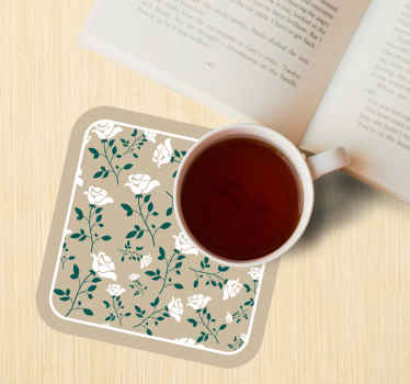 Biela ruža vzor vintage tácka - Tenstickers