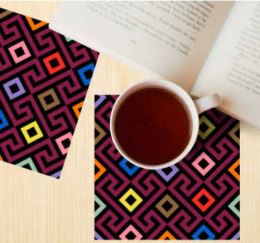 Red maze with colour shapes modern coaster - TenStickers