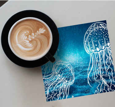 Blue white jellyfish sea design modern coaster - TenStickers