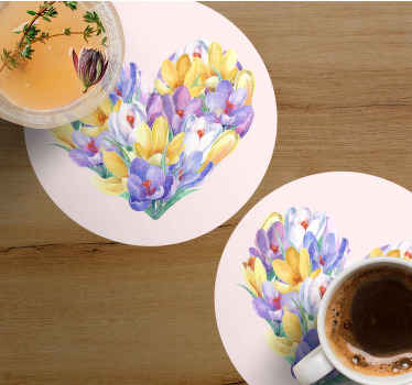 çiğdem çiçeği kalp tasarımı daha fazla bardak altlığı - TenStickers
