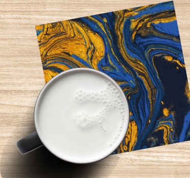 Blue and yellow acrylic water texture coaster - TenStickers