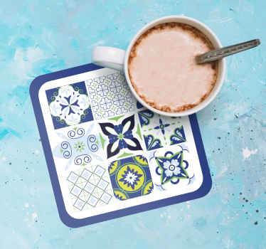 Barevné vzorované čtverce podtácek s dlaždicemi - TenStickers