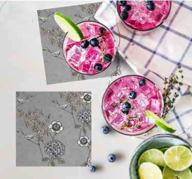 Grey vintage twigs with birds vintage coaster - TenStickers