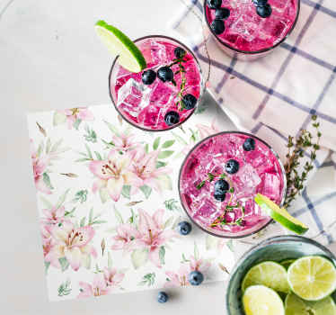 Pink watercolor lilies floral design coaster - TenStickers