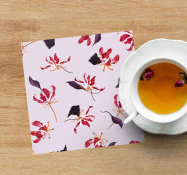 Hand drawn red lily floral  modern coaster - TenStickers