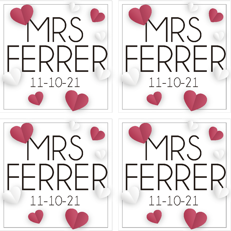Base para copos de casamentos Nomes com corações TenStickers. Base para copos de casamentos Nomes com corações. Esta base para copos de casamento personalizada é ideal se deseja adicionar um toque pessoal às suas decorações neste dia especial.