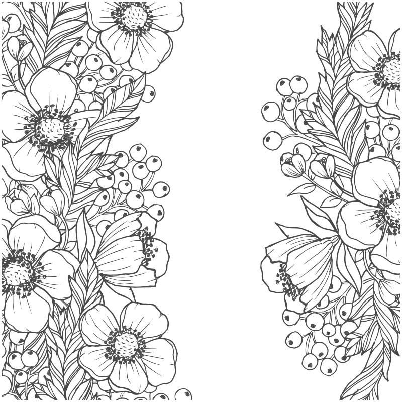 Posavasos original Diferentes flores negras sobre blanco - TenVinilo