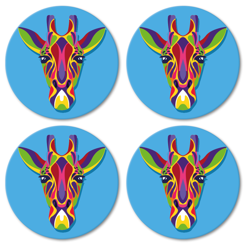 dessous de verre tres moderne Peinture girafe multicolore