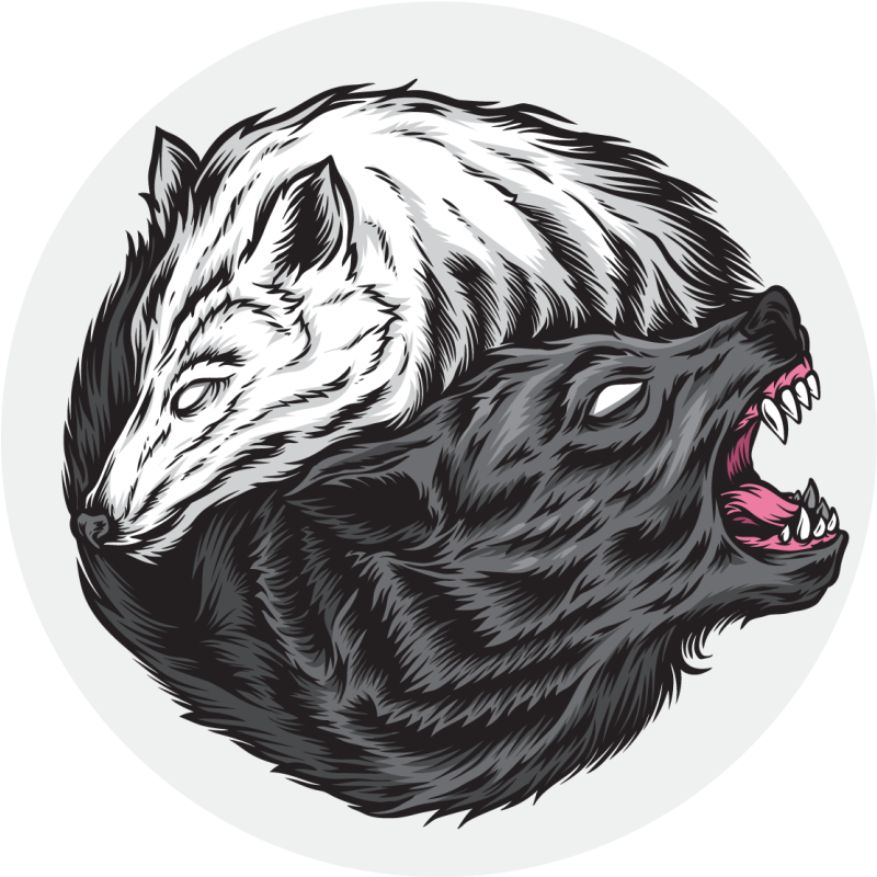 Yin yang ilustração lobo base para copos de halloween - TenStickers