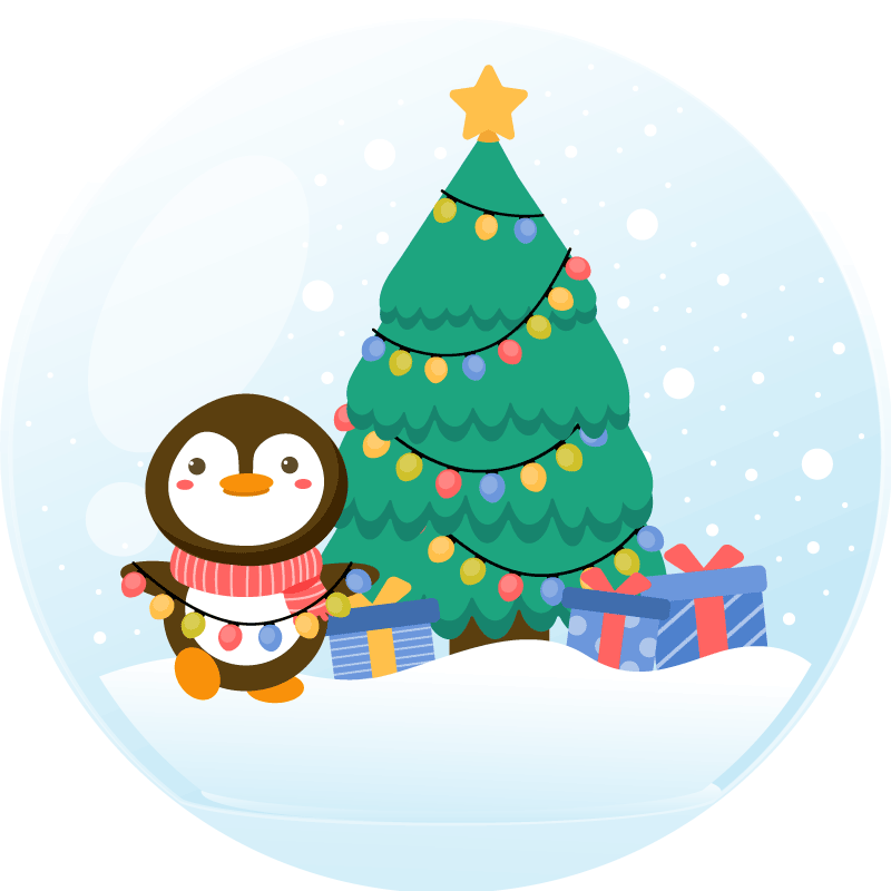 ペンギンとクリスマスツリーのクリスマスコースター Tenstickers