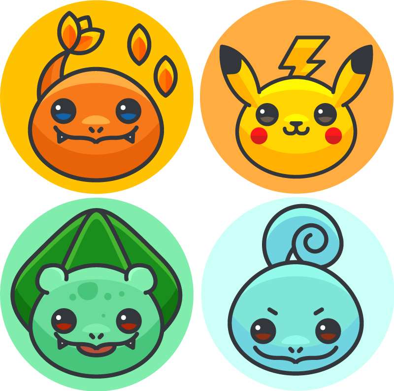 Los personajes principales de la colección de pegatinas de pokémon de  dibujos animados.