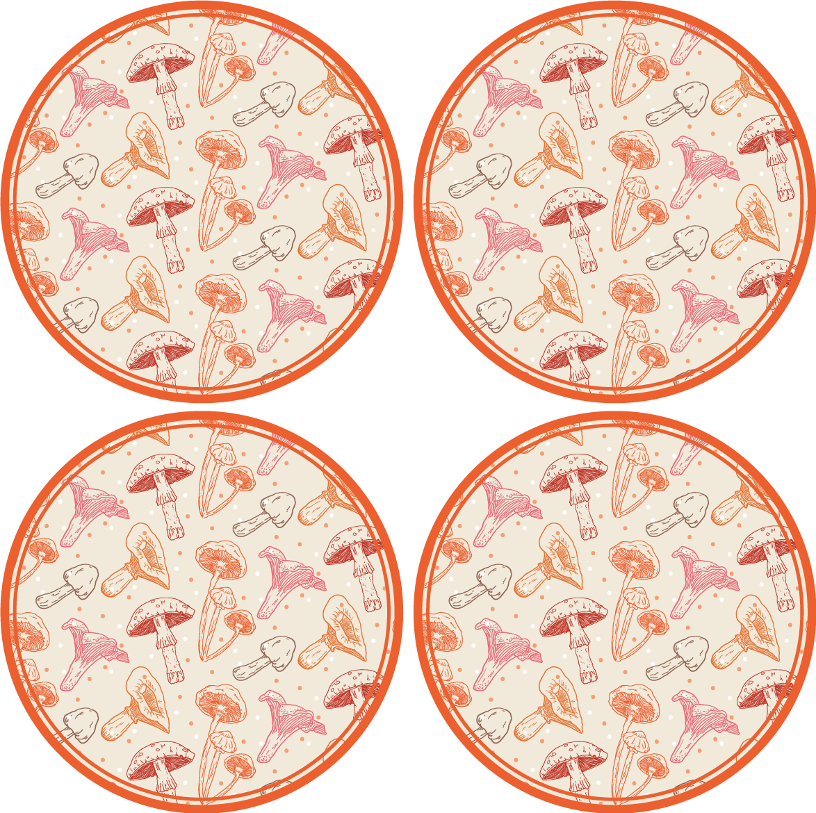 Watercolor mushrooms pattern modern drink coaster - TenStickers