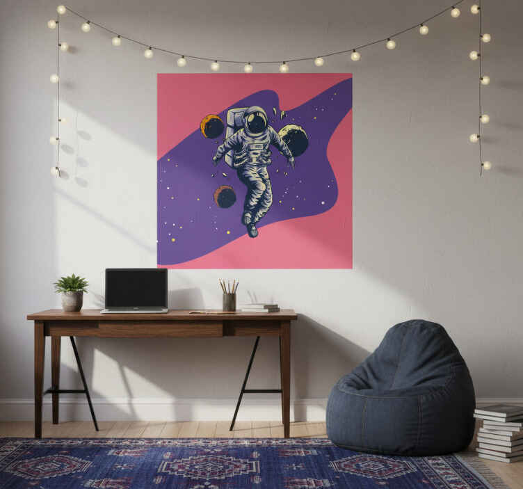 Poster for teenager hand drawn astronaut flying style - TenStickers