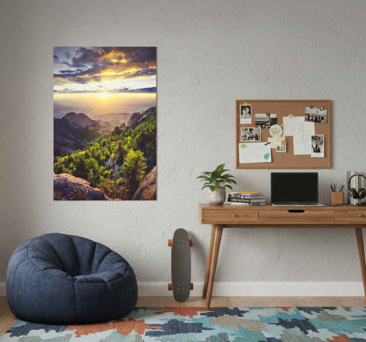 Living room poster sunrise on the mountain - TenStickers