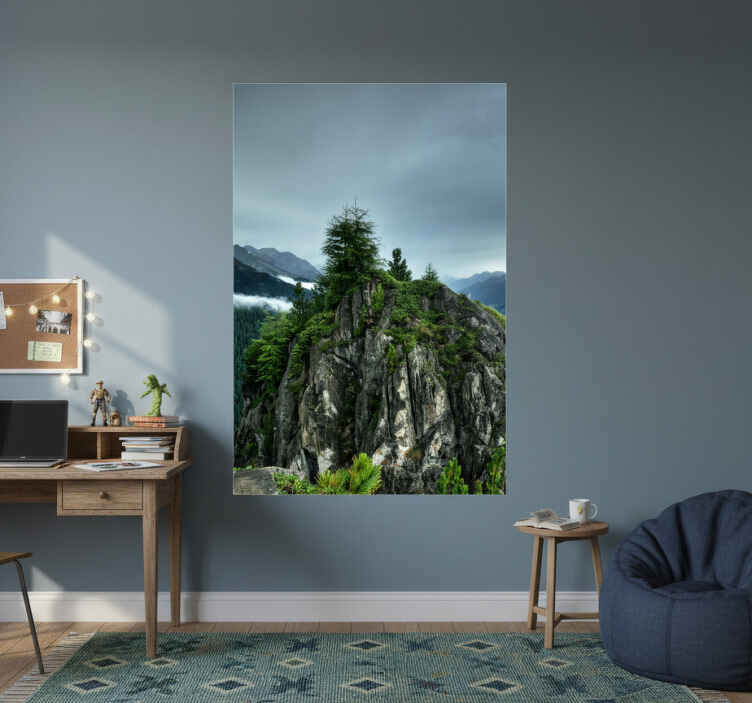Poster pentru salon stâncă solitară în pădure verde - TenStickers