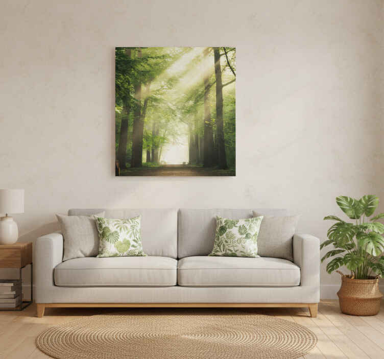 Poster pentru salon pădure verde cu soarele - TenStickers
