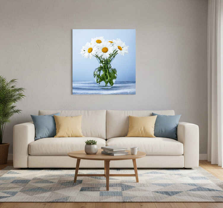 Living room poster daisy flowers in glass pots - TenStickers