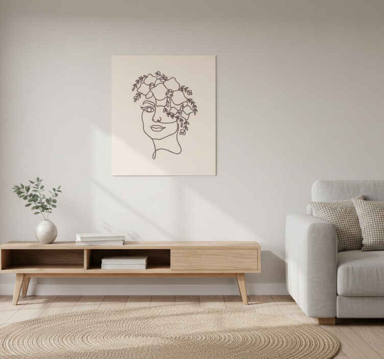 Living room poster silhouette minimalist cute woman floral - TenStickers