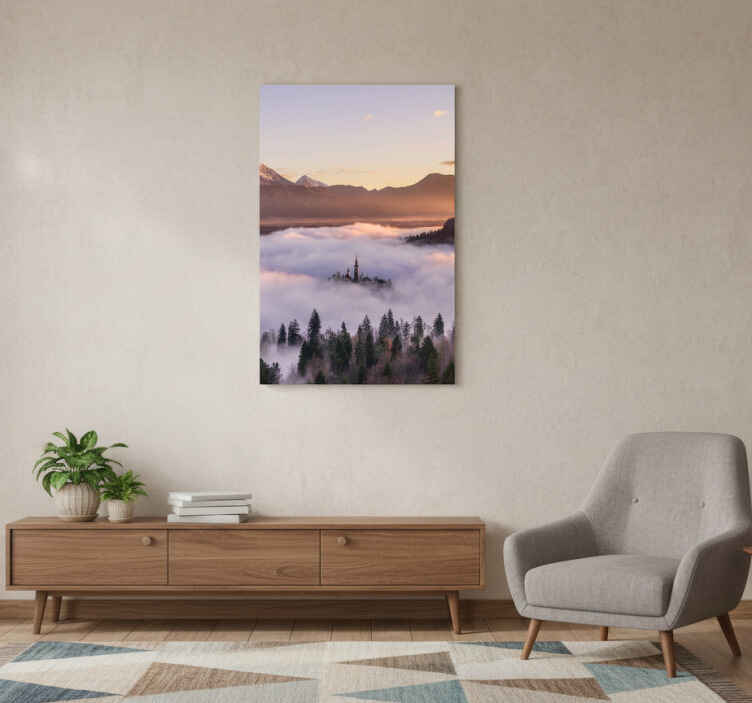 Living room poster foggy castle in poland - TenStickers