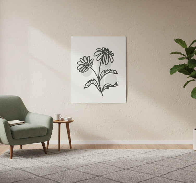 Living room poster with daisy flower line art - TenStickers