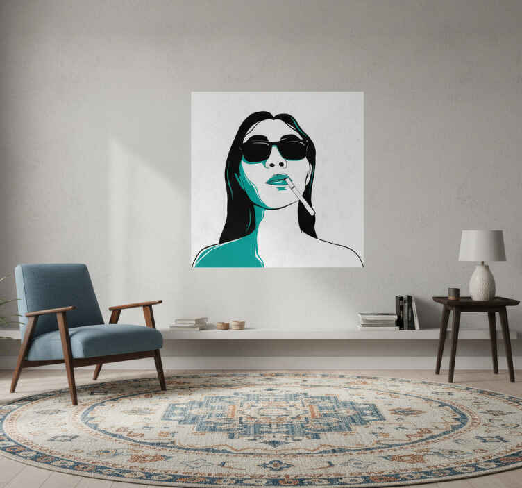 Living room poster of a woman smoking face - TenStickers