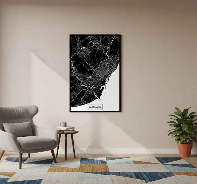 Living room poster topographic map of barcelona - TenStickers