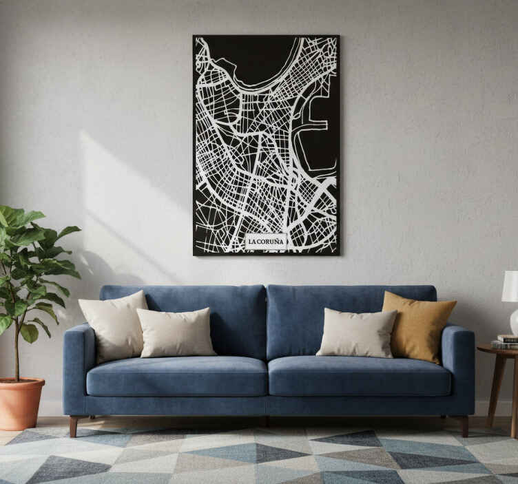 Living room poster topographic map of coruña - TenStickers