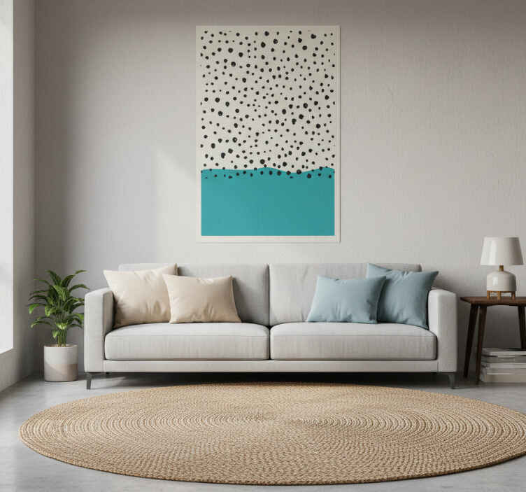 Living room poster abstract blue painting with black dots - TenStickers
