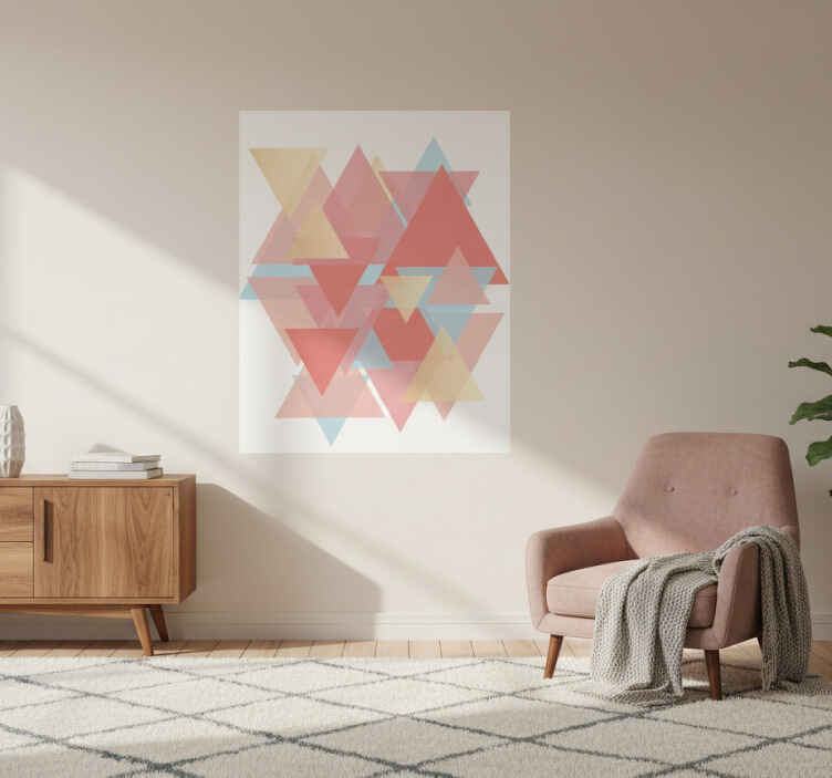 Living room poster in pink and golden triangles - TenStickers