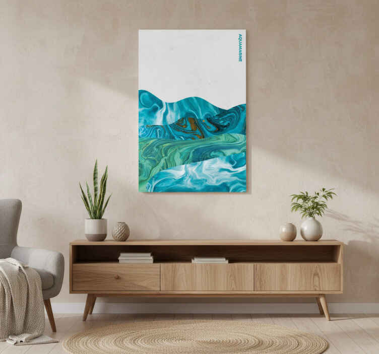 Living room poster aquamarine curve lines - TenStickers