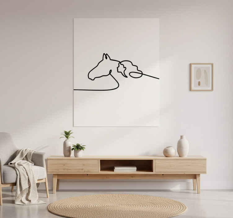 Living room poster woman with horses line art - TenStickers