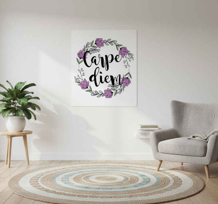 Living room poster carpe diem colorful floral design - TenStickers