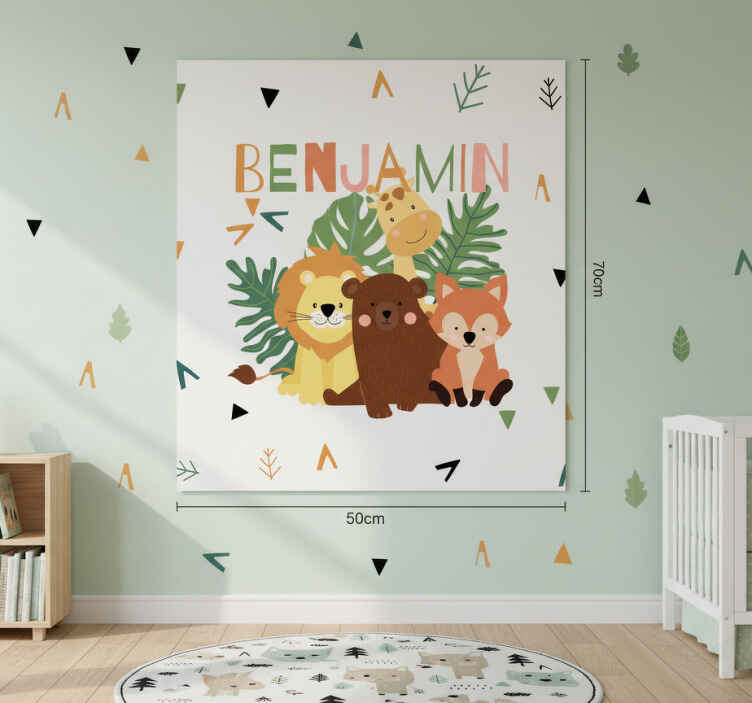 Nursery poster featuring adorable wild animals and leaves - TenStickers