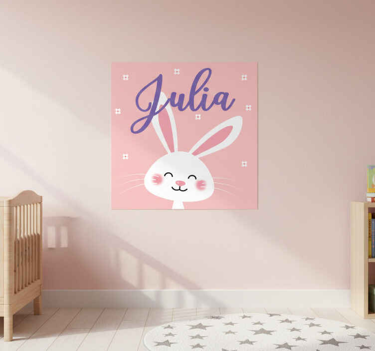 Nursery poster white bunny with name - TenStickers