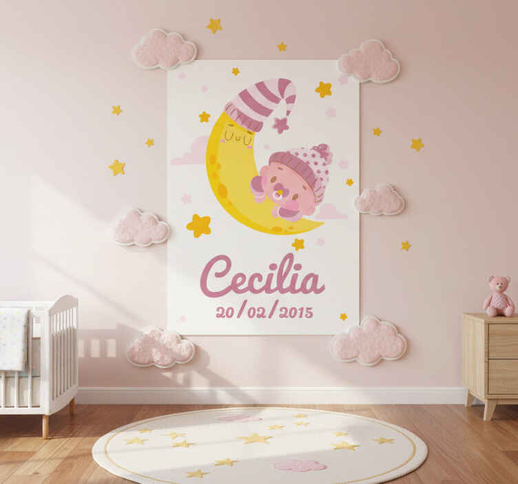 Nursery poster baby with name and birth date - TenStickers