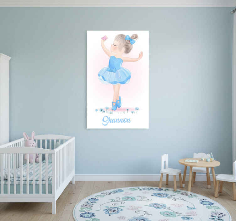 Nursery poster blue ballerina with name - TenStickers