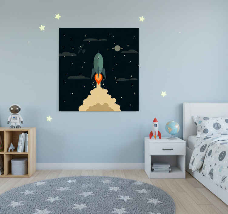 Nursery poster of a cartoon rocket launching to space - TenStickers