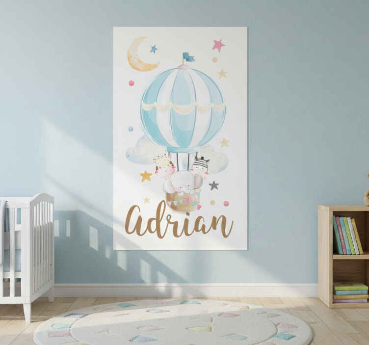 Nursery poster of three animals on balloons with stars and clouds - TenStickers
