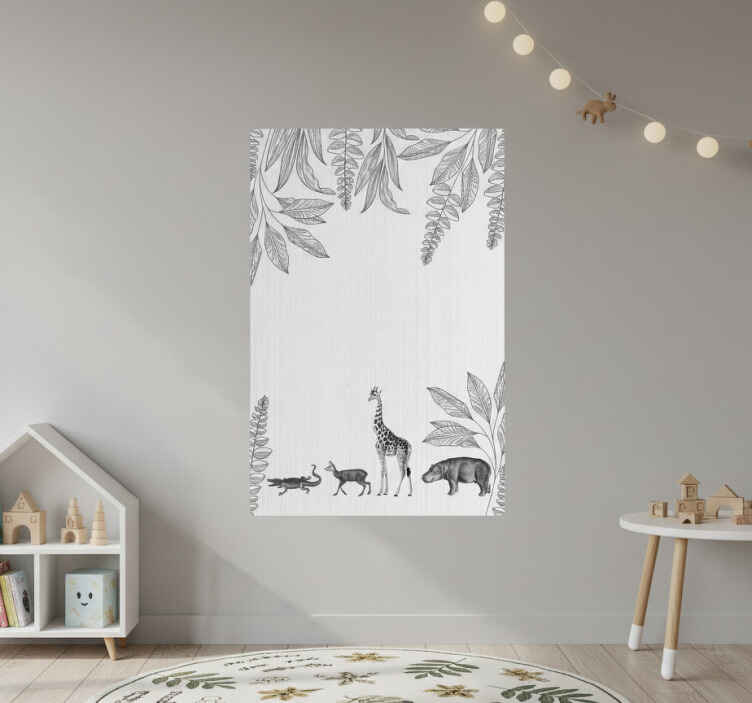 Nursery poster with safari animals and trees border - TenStickers