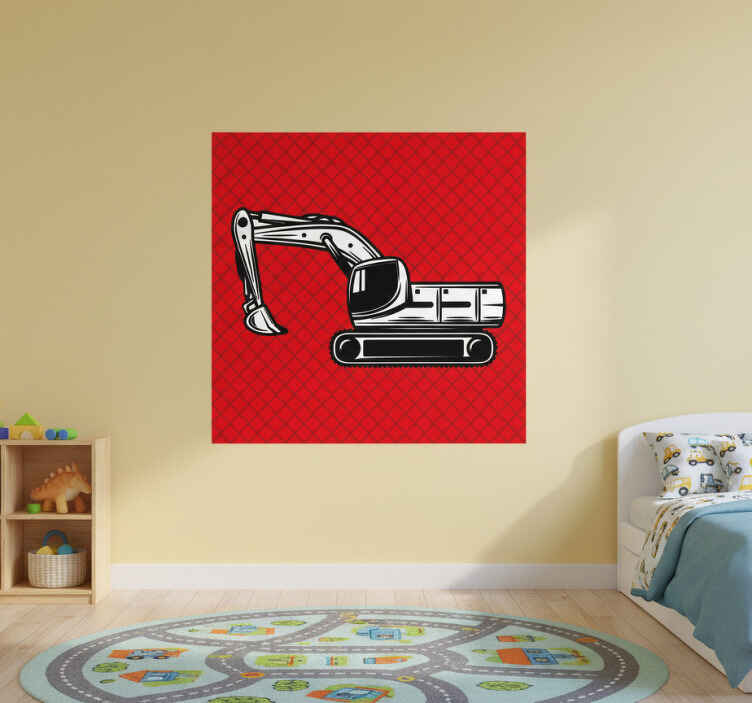 Nursery poster monochrome big excavator - TenStickers