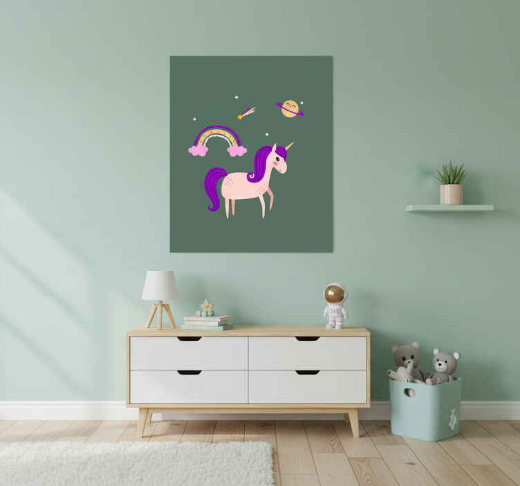 Nursery poster with artistic unicorns on green - TenStickers
