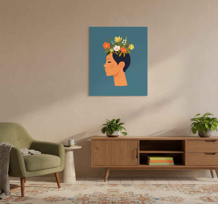 Flower poster abstract woman on blue background - TenStickers