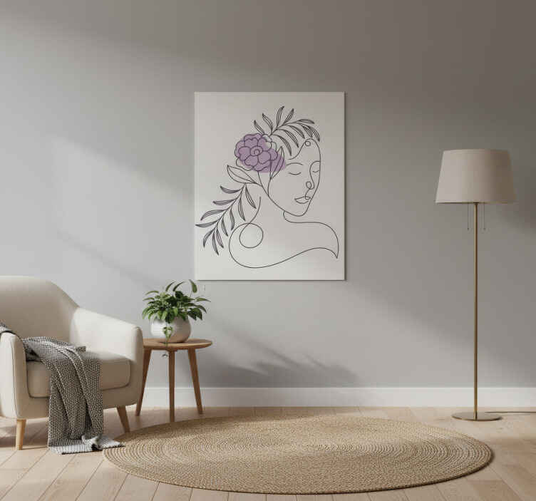 Çiçekler afiş minimalist kadın yüzü - TenStickers