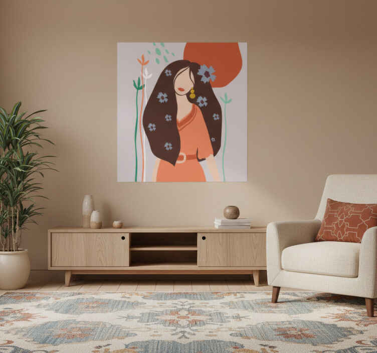 Flower poster of an abstract woman with long hair - TenStickers